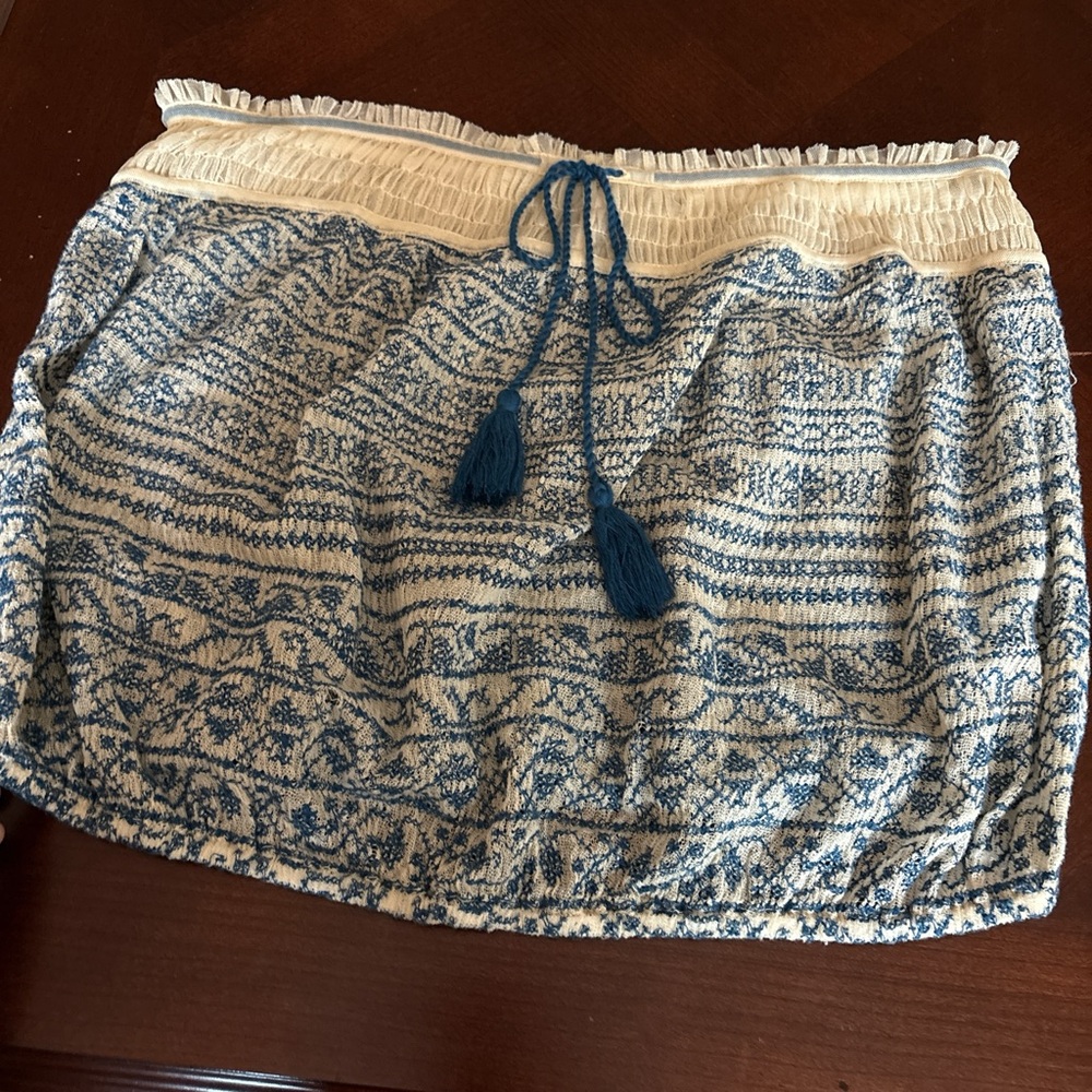 Boho Blue and Cream Skirt with Tassels